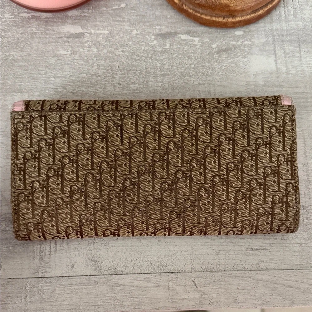 Christian Dior Trotter Canvas Pink Leather Long Wallet